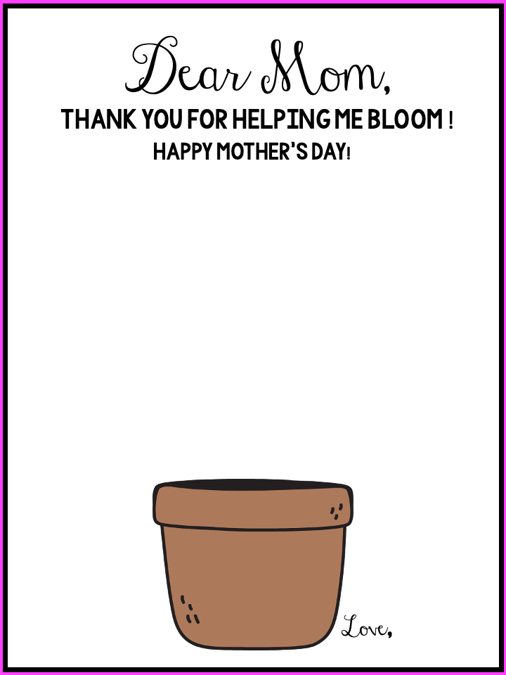 Free Mother’s Day Cards for kids and toddlers thank you for helping me bloom handprint card 
