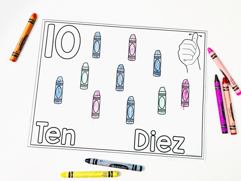 Back-to-school coloring page featuring the number 10. A cheerful and educational scene with school-themed elements, perfect for preschoolers to color and learn
