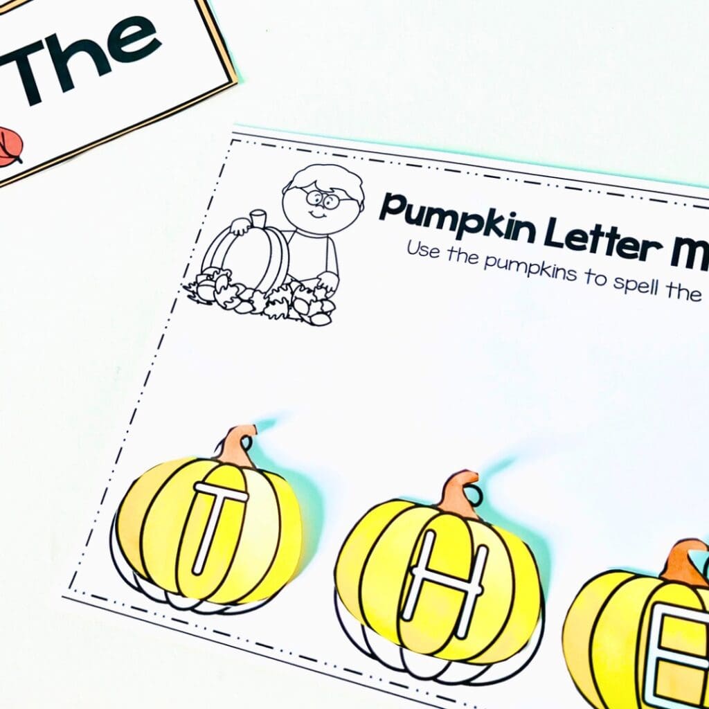picture of fall sight word game pumpkin letter match 