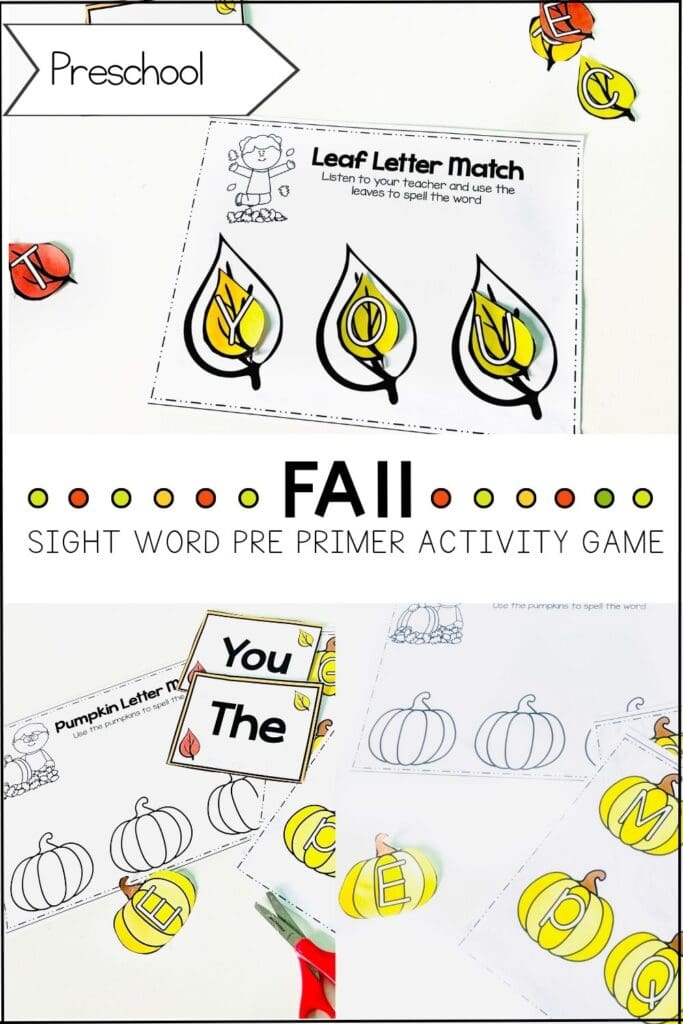 Fall Sight Word Game and Activities Pinterest Pin 