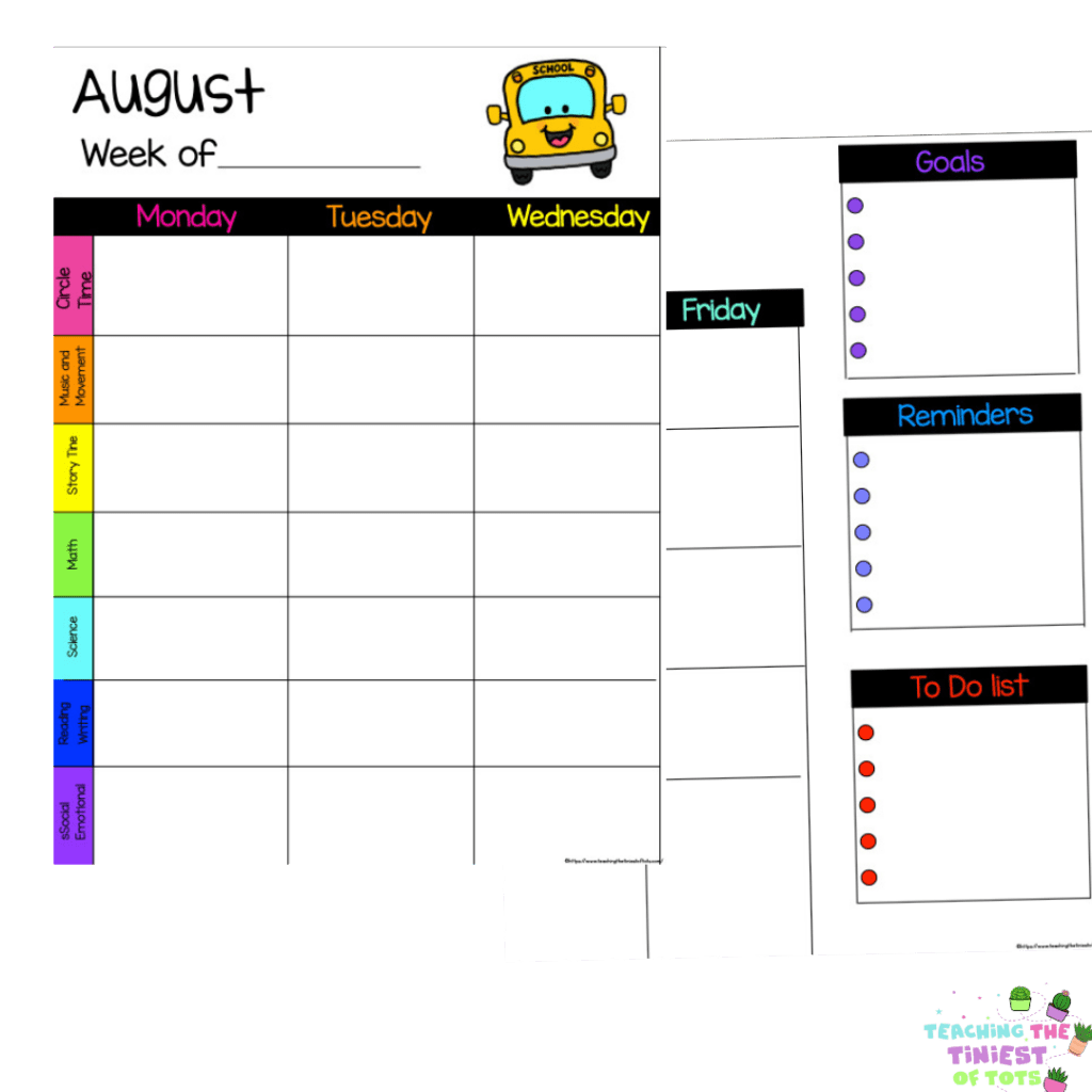 Free Preschool Lesson Planner Week View 
